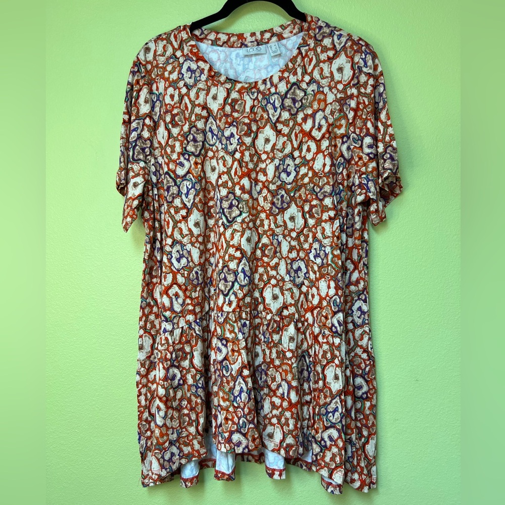 LOGO by Lori Goldstein Women's Orange and Blue Patterned Top